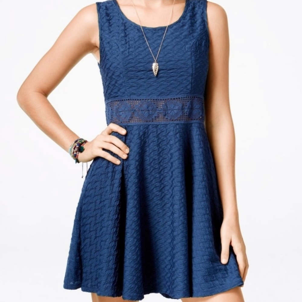 Women's Juniors American Rag Cie Crochet Waist Dress Size Medium‎ Navy Blue EUC